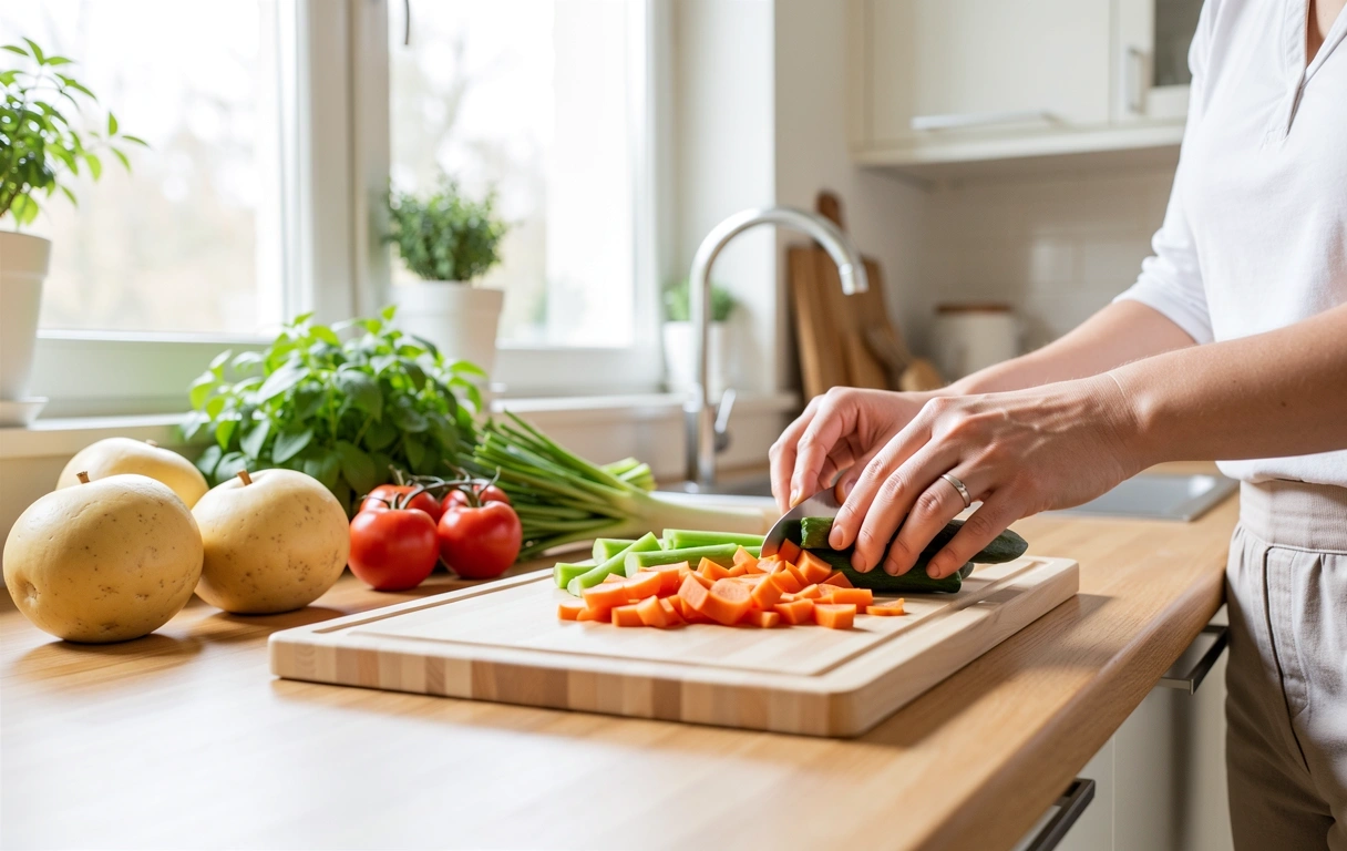 Frische, hochwertige Lebensmittel in einer hellen Küche
